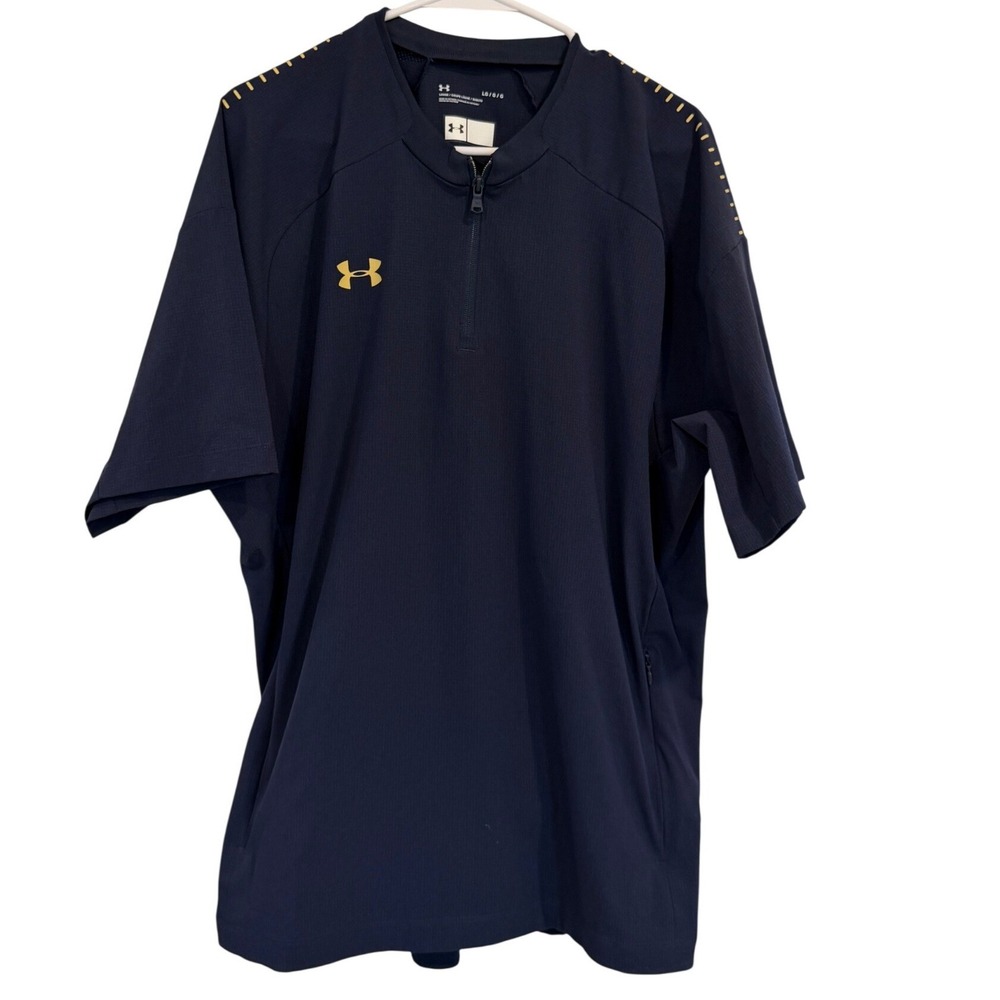Under Armour Mens Navy Blue Gold Quarter Zip Short Sleeve Training Top Large
